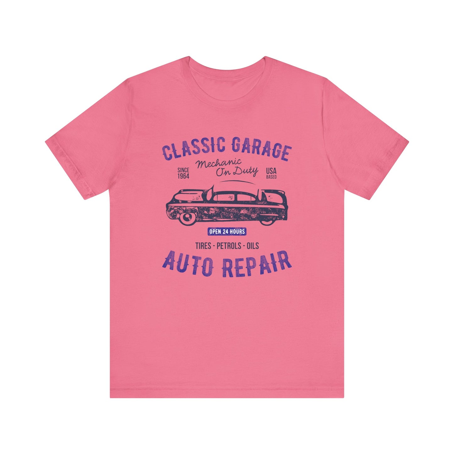 Unisex Jersey Short Sleeve Tee Classic Garage Auto Repair Navy Print