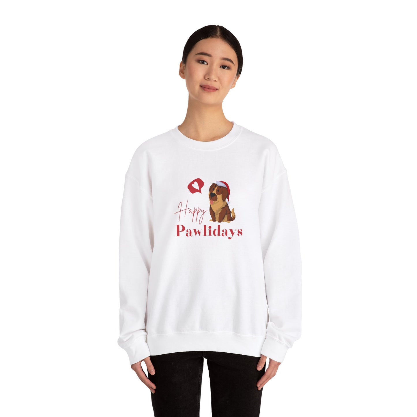 Unisex Heavy Blend Crewneck Sweatshirt Happy Pawlidays with Santa Dog 🎅🐾❤️