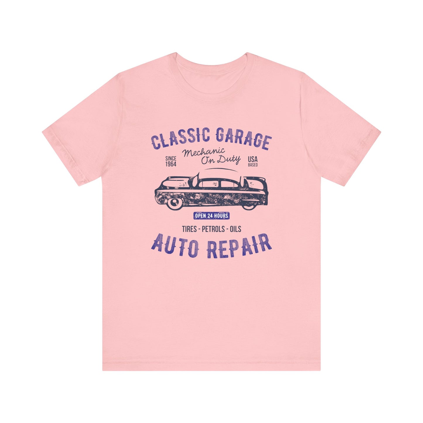 Unisex Jersey Short Sleeve Tee Classic Garage Auto Repair Navy Print