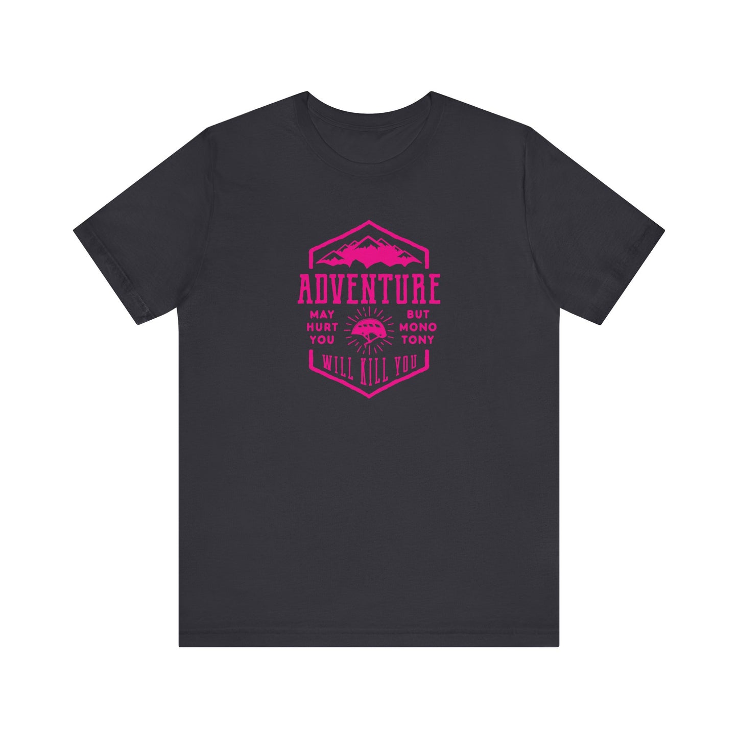 Unisex Jersey Short Sleeve Tee "Adventure" Pink Print