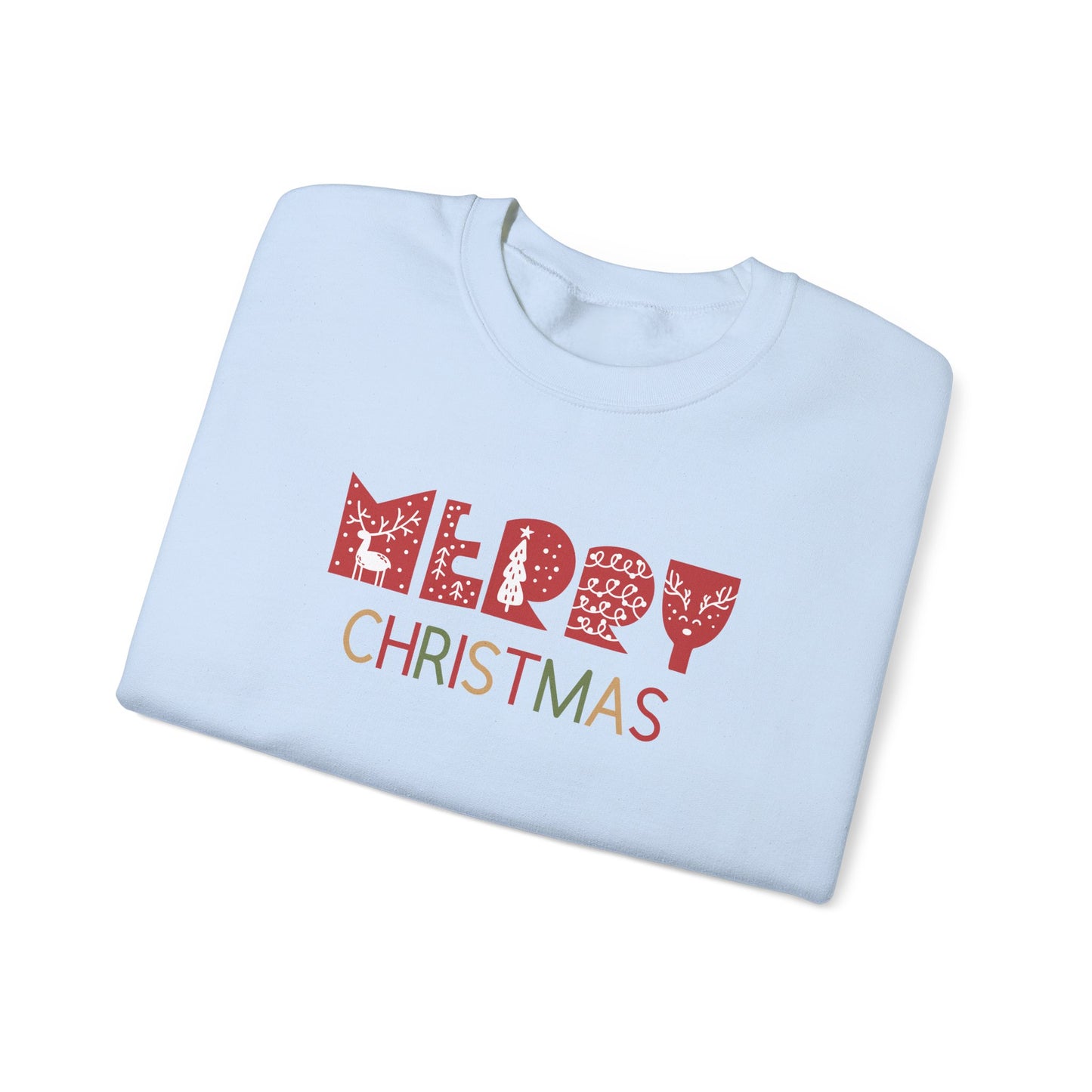 Unisex Heavy Blend Crewneck Sweatshirt Merry Christmas with Colorful Elements 🎄✨