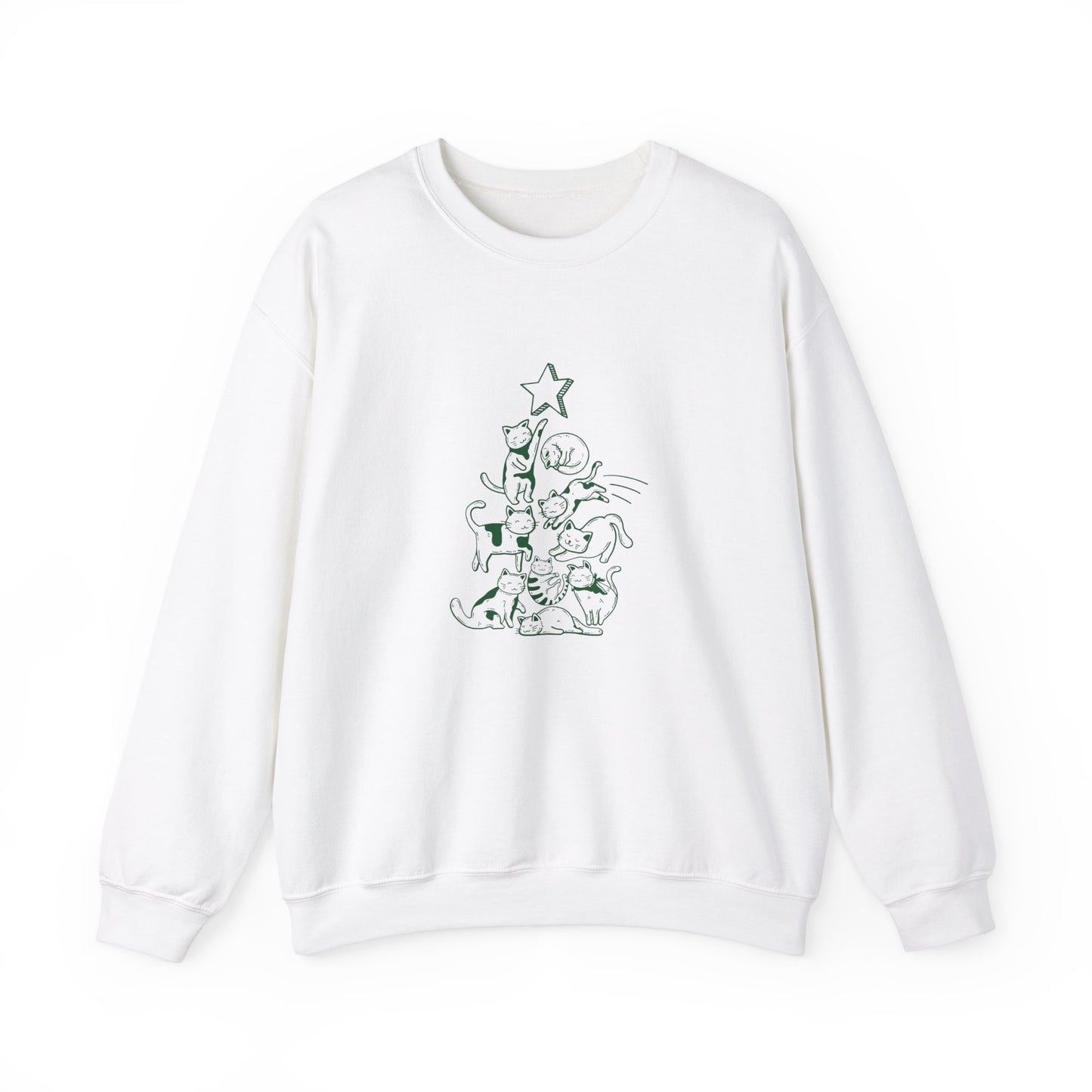 Unisex Heavy Blend Crewneck Sweatshirt Cat Christmas Tree Design 🎄🐾✨