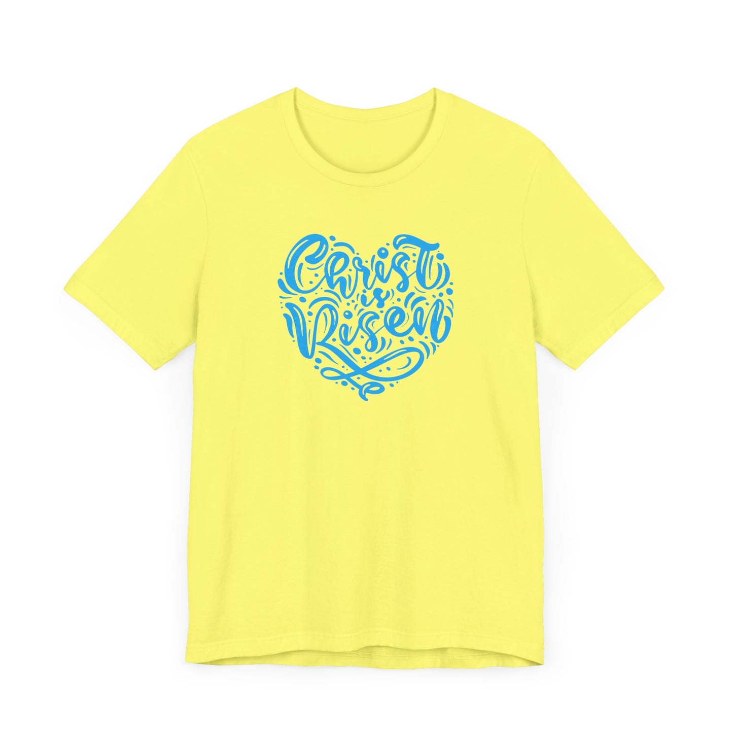 Unisex Jersey Short Sleeve Tee Easter 'Christ is Risen' Heart Shaped Blue Print