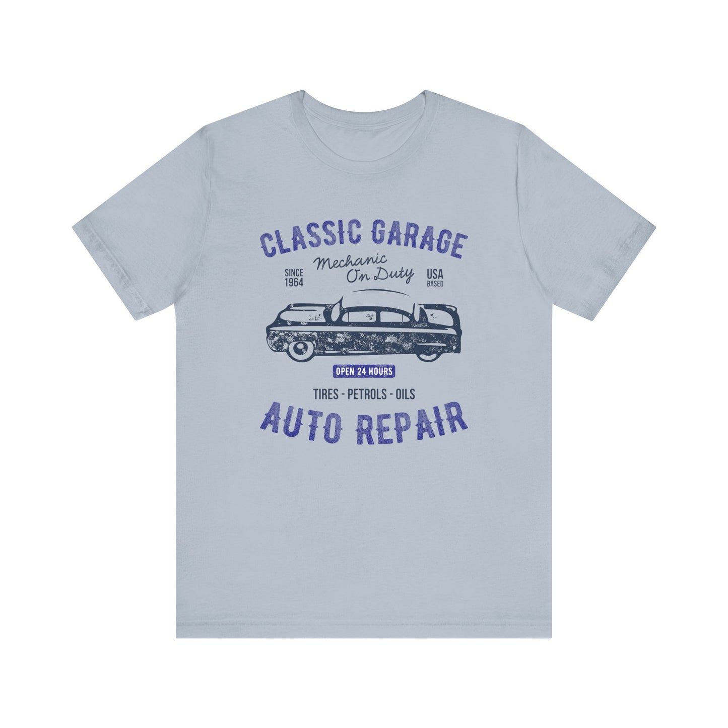 Unisex Jersey Short Sleeve Tee Classic Garage Auto Repair Navy Print