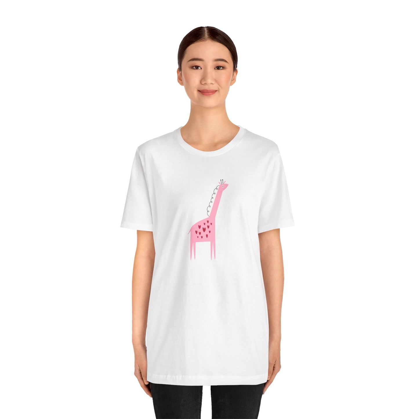 Adorable Pink Giraffe with Hearts Unisex Jersey Short Sleeve Tee