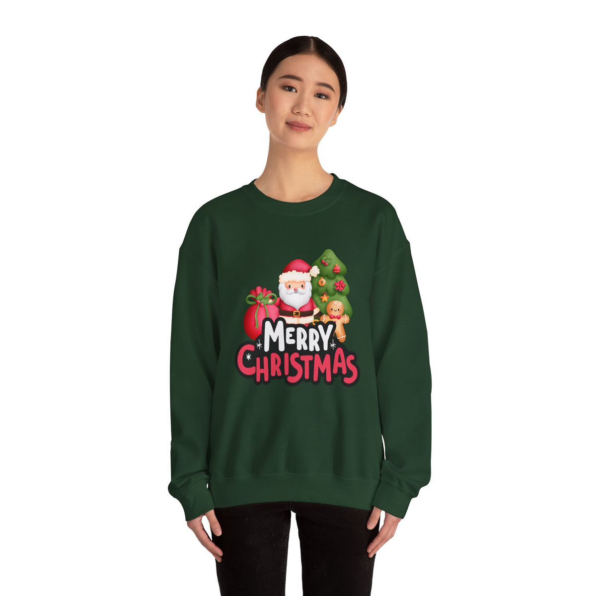 Unisex Heavy Blend Crewneck Sweatshirt  Merry Christmas with Santa & Gingerbread Man 🎅🍪✨
