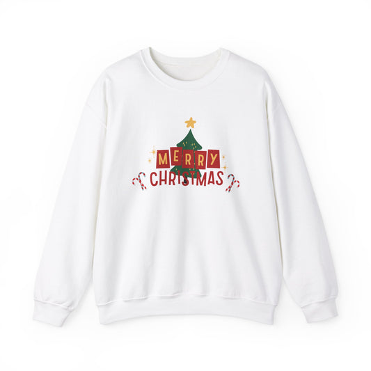 Unisex Heavy Blend Crewneck Sweatshirt Merry Christmas with Tree and Candy Canes 🎄🍭✨