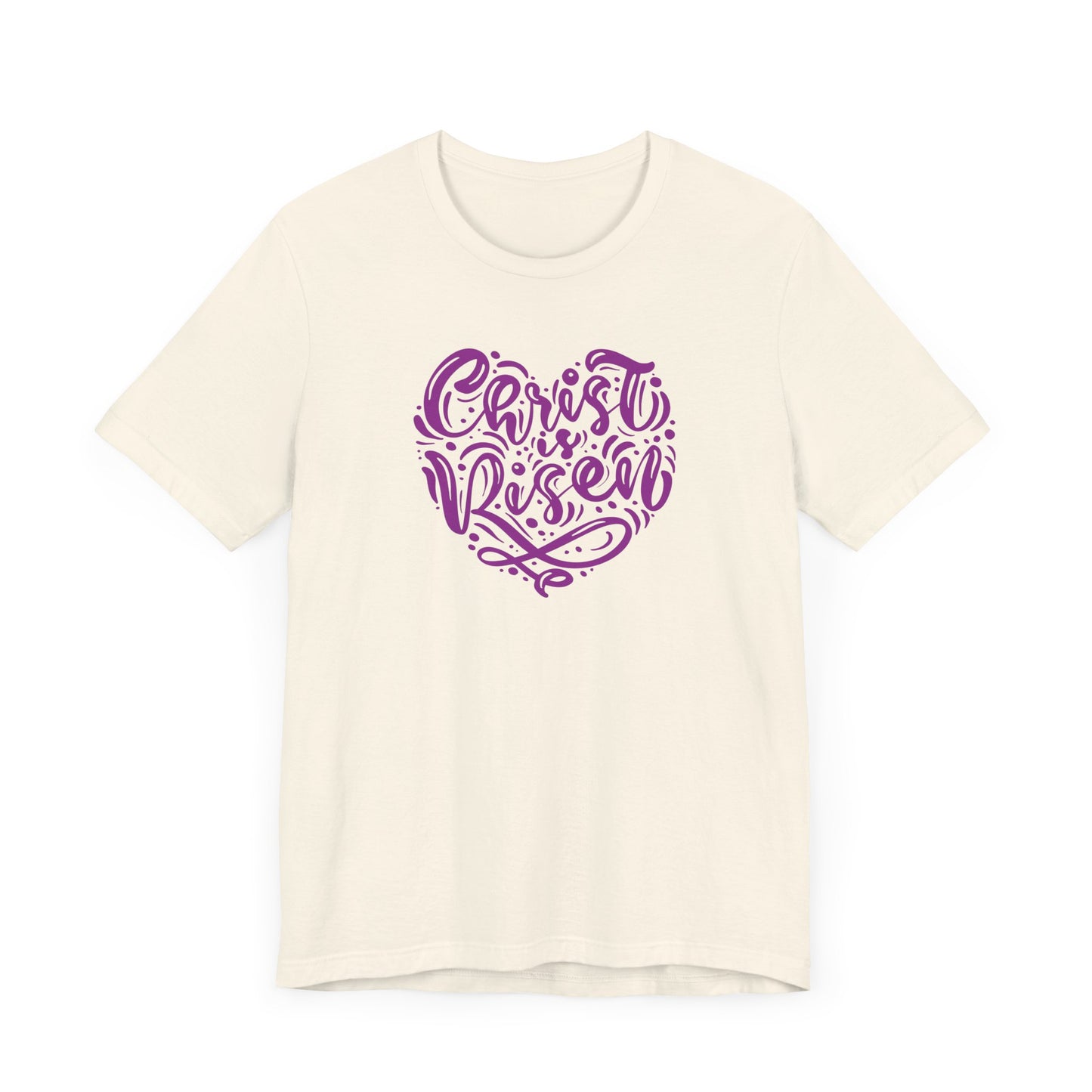 Unisex Jersey Short Sleeve Tee Easter 'Christ is Risen' Heart Shaped Purple Print