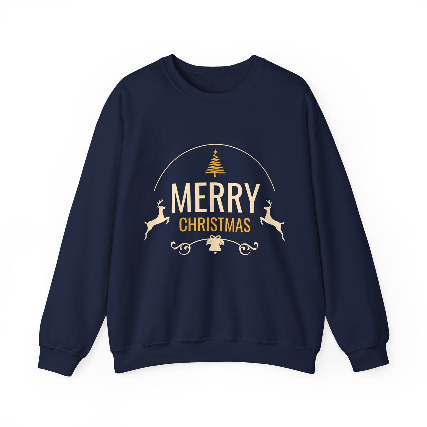 Unisex Heavy Blend Crewneck Sweatshirt Merry Christmas with Leaping Reindeer 🎄🦌