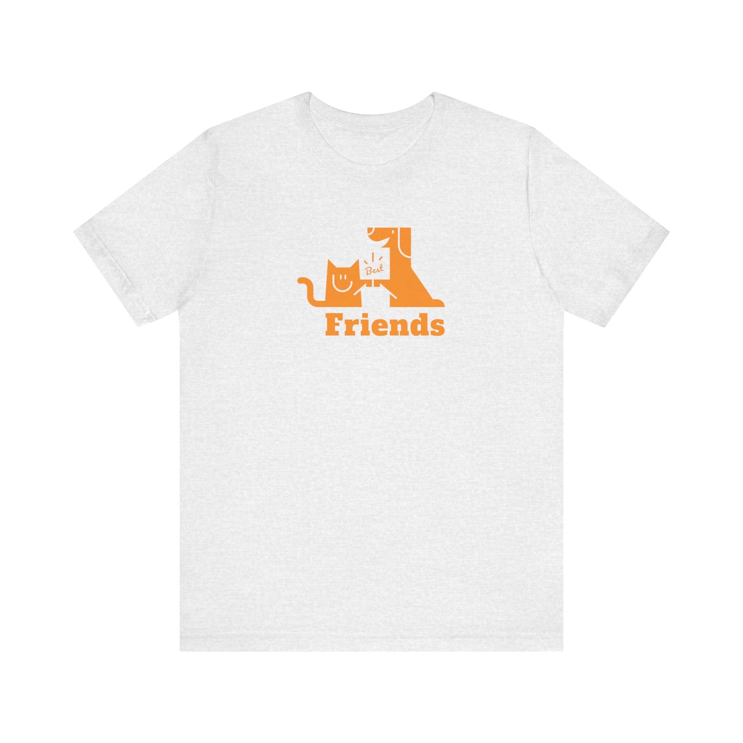 Unisex Jersey Short Sleeve Tee Cat & Dog Hi-5 Each Other Best Friends Orange Print