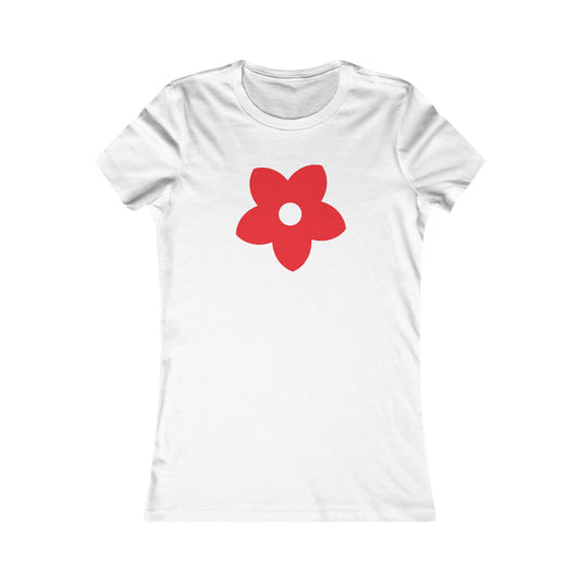 Women's Favorite T-Shirt "Petals of Joy" Playful 5-Petal Flower Design Red Print