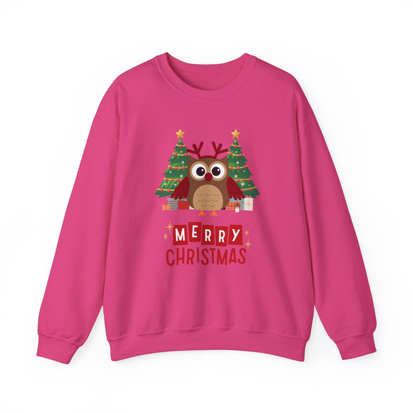 Unisex Heavy Blend Crewneck Sweatshirt Merry Christmas Owl with Antlers 🎄🦉✨