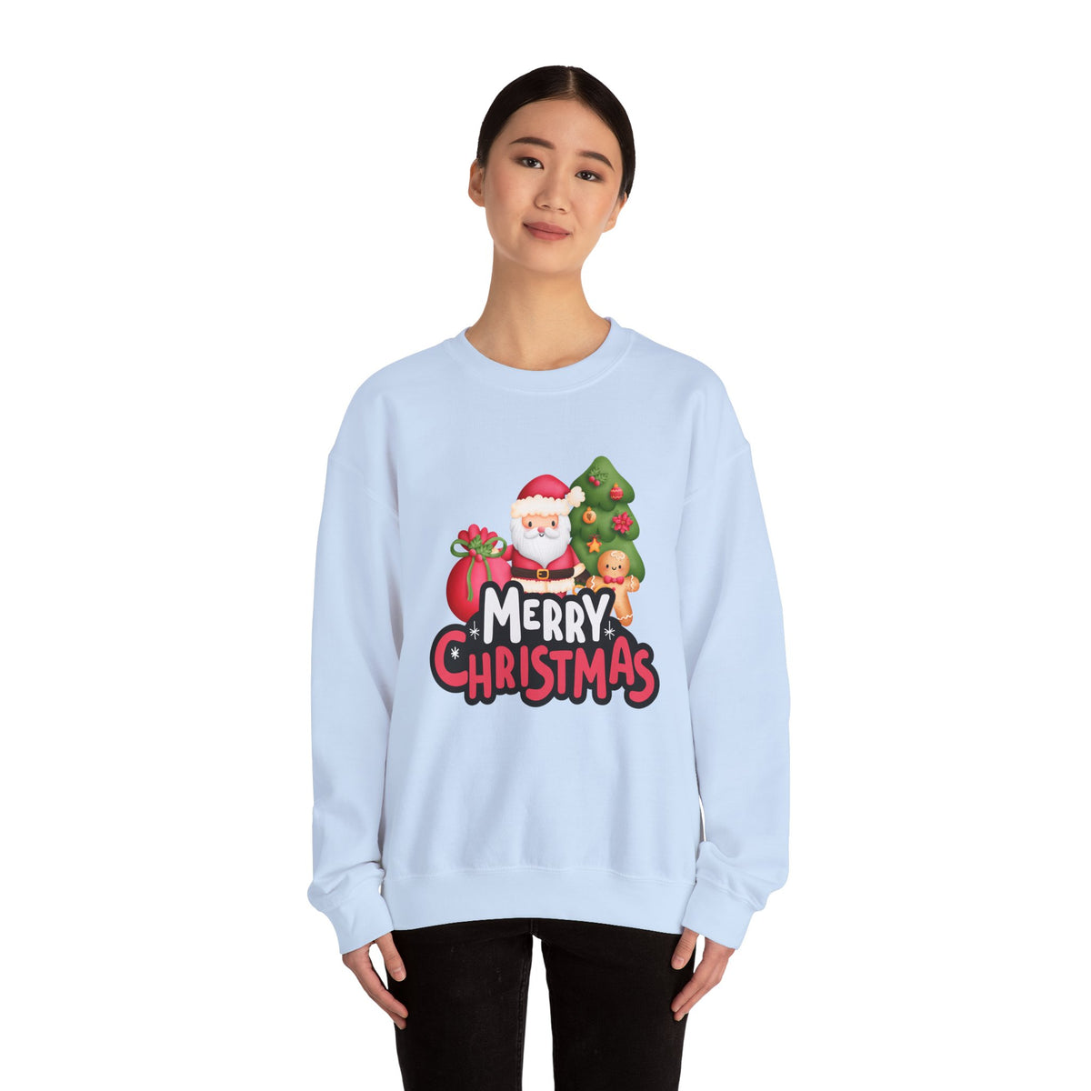Unisex Heavy Blend Crewneck Sweatshirt  Merry Christmas with Santa & Gingerbread Man 🎅🍪✨