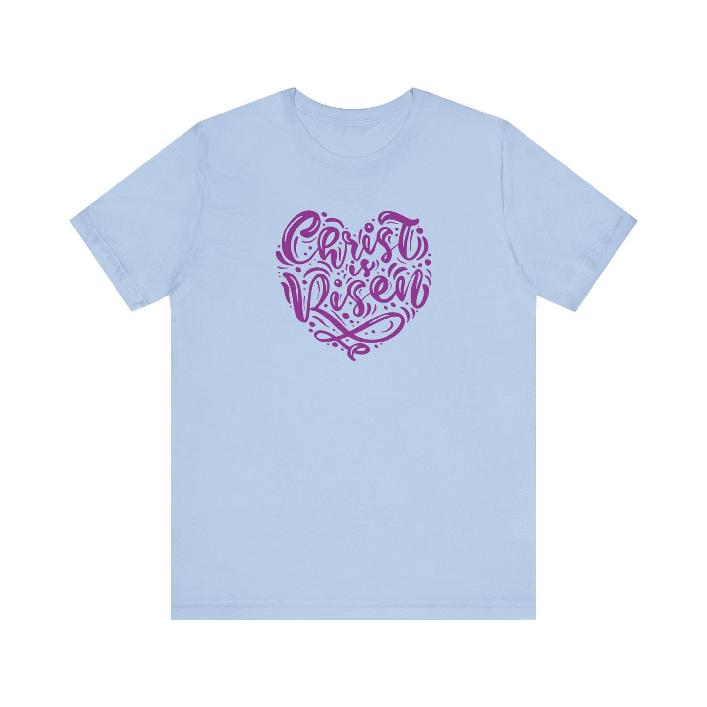 Unisex Jersey Short Sleeve Tee Easter 'Christ is Risen' Heart Shaped Purple Print