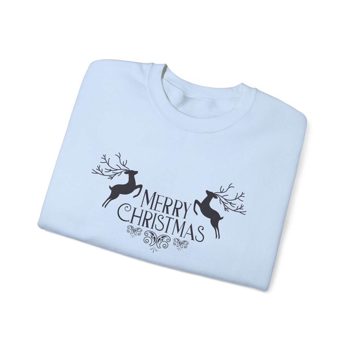 Unisex Heavy Blend Crewneck Sweatshirt Merry Christmas with Reindeer Motif 🎄🦌✨