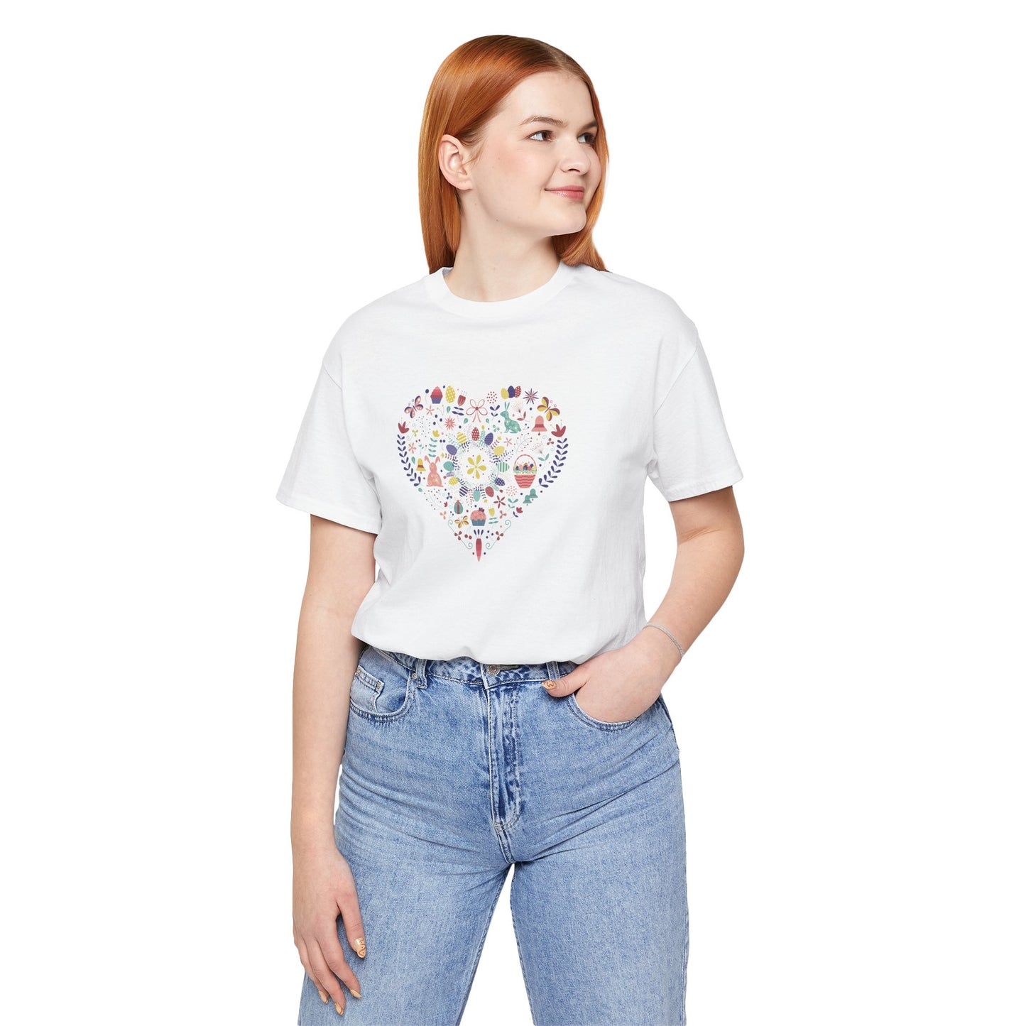 Hoppy Heart Colorful Easter Rabbit & Egg Collage Unisex Jersey Short Sleeve Tee