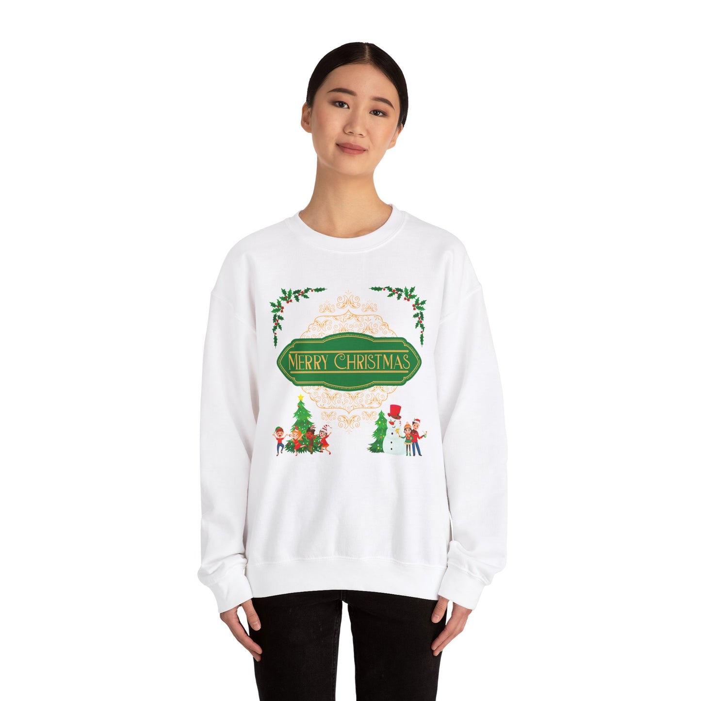 Unisex Heavy Blend Crewneck Sweatshirt Elegant Merry Christmas 🎄☃️✨