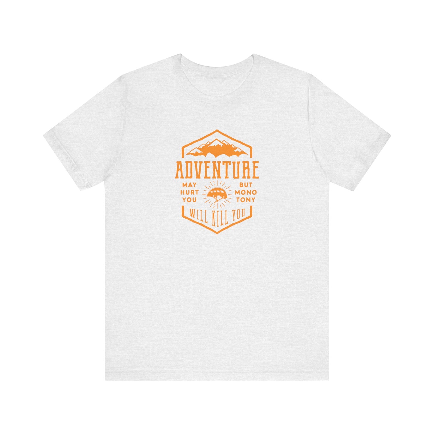 Unisex Jersey Short Sleeve Tee "Adventure" Orange Print