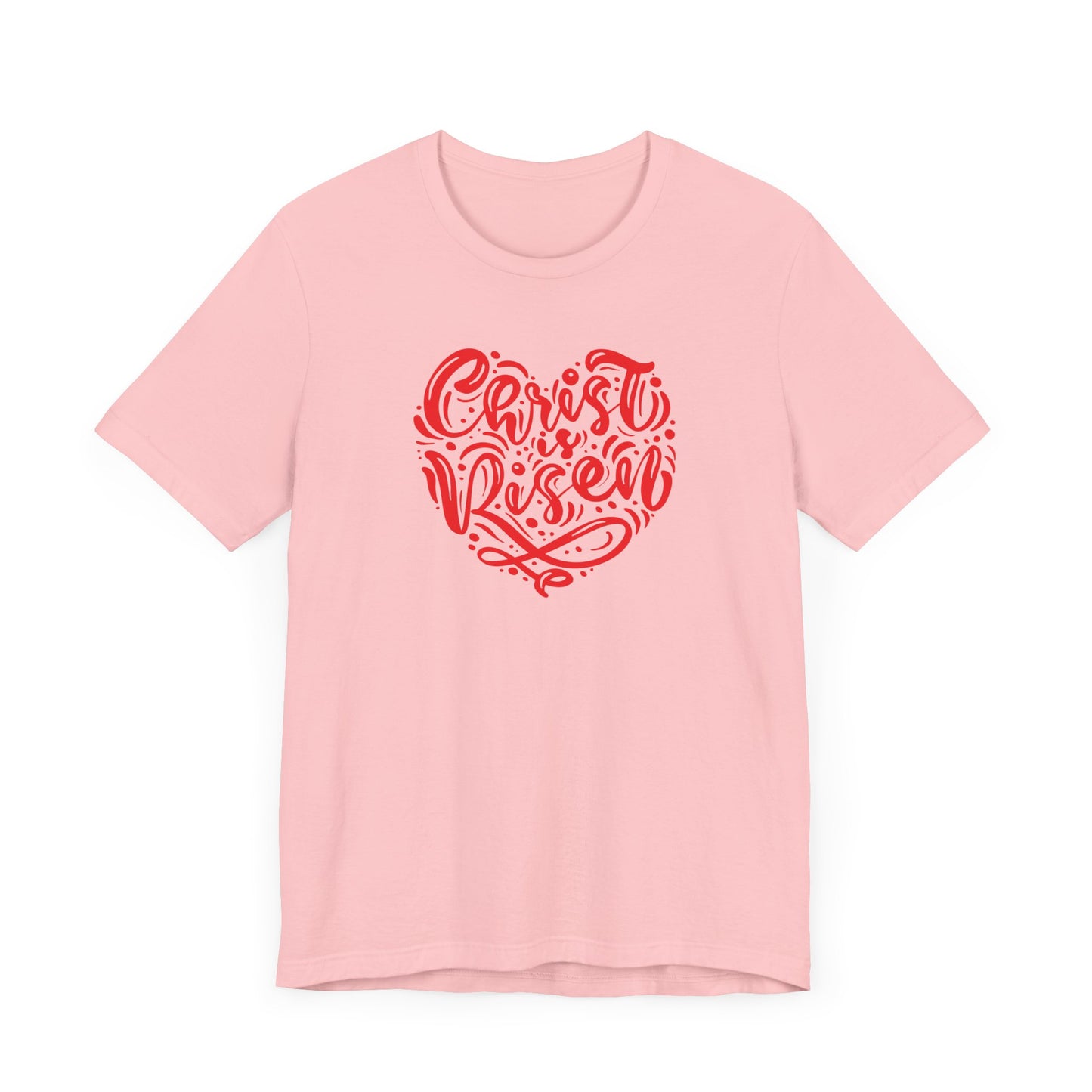 Unisex Jersey Short Sleeve Tee Easter 'Christ is Risen' Heart Shaped Red Print