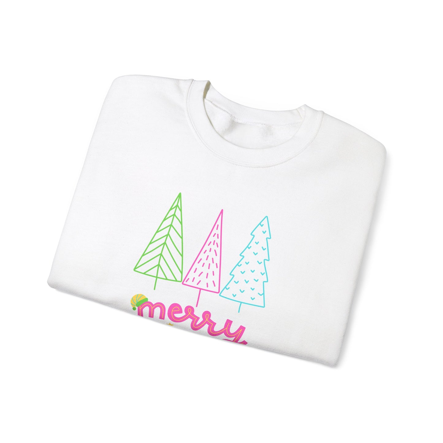 Unisex Heavy Blend Crewneck Sweatshirt Neon Christmas Trees 🎄✨🌈