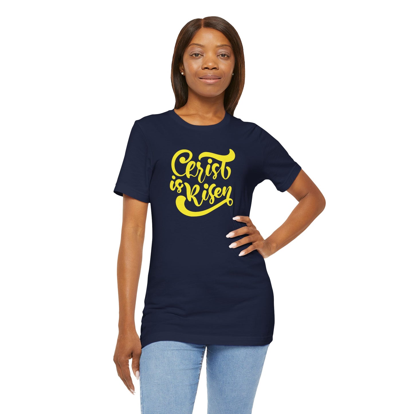 Christ is Risen Yellow Print Unisex Jersey Short Sleeve Tee