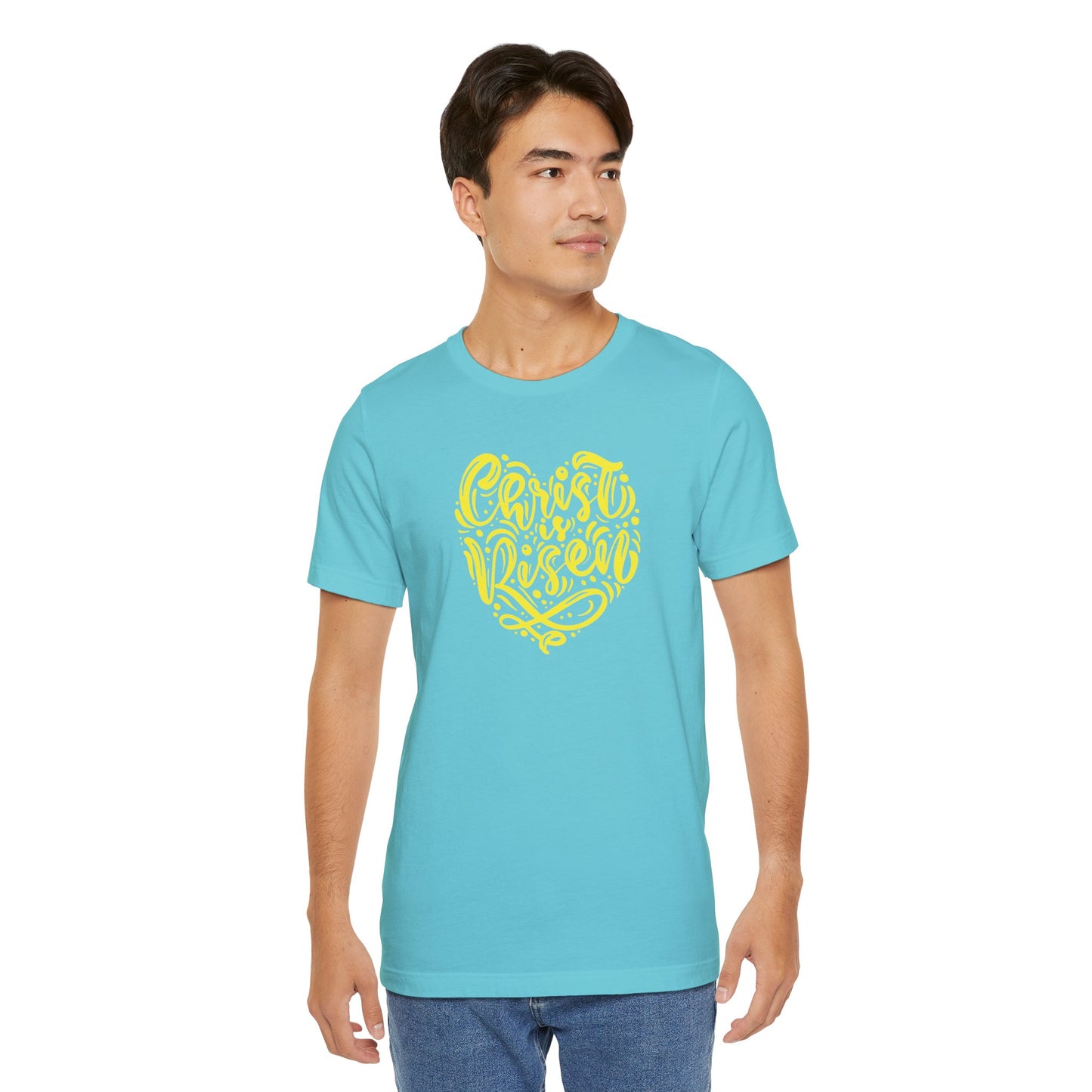 Christ is Risen Heart Shaped Yellow Print Unisex Jersey Short Sleeve Tee