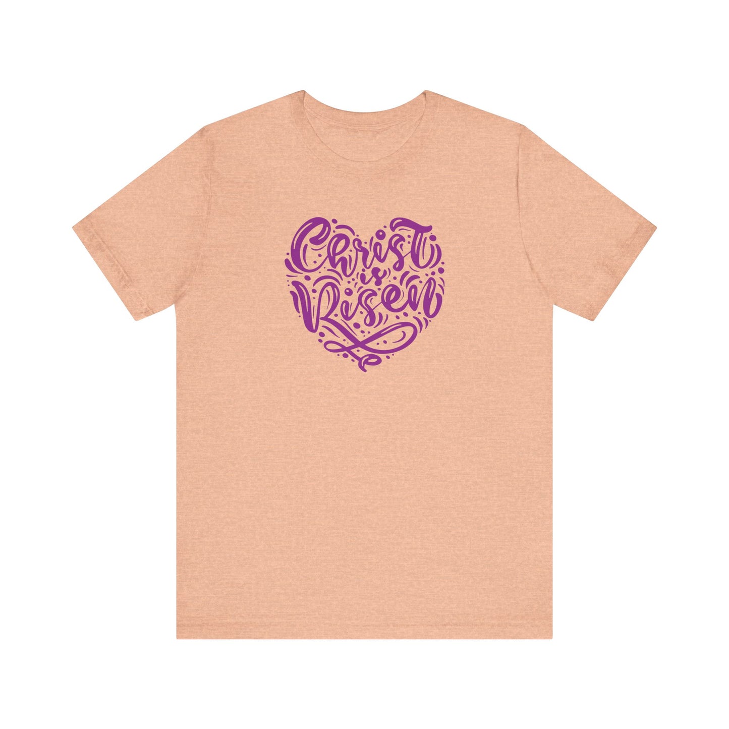 Unisex Jersey Short Sleeve Tee Easter 'Christ is Risen' Heart Shaped Purple Print