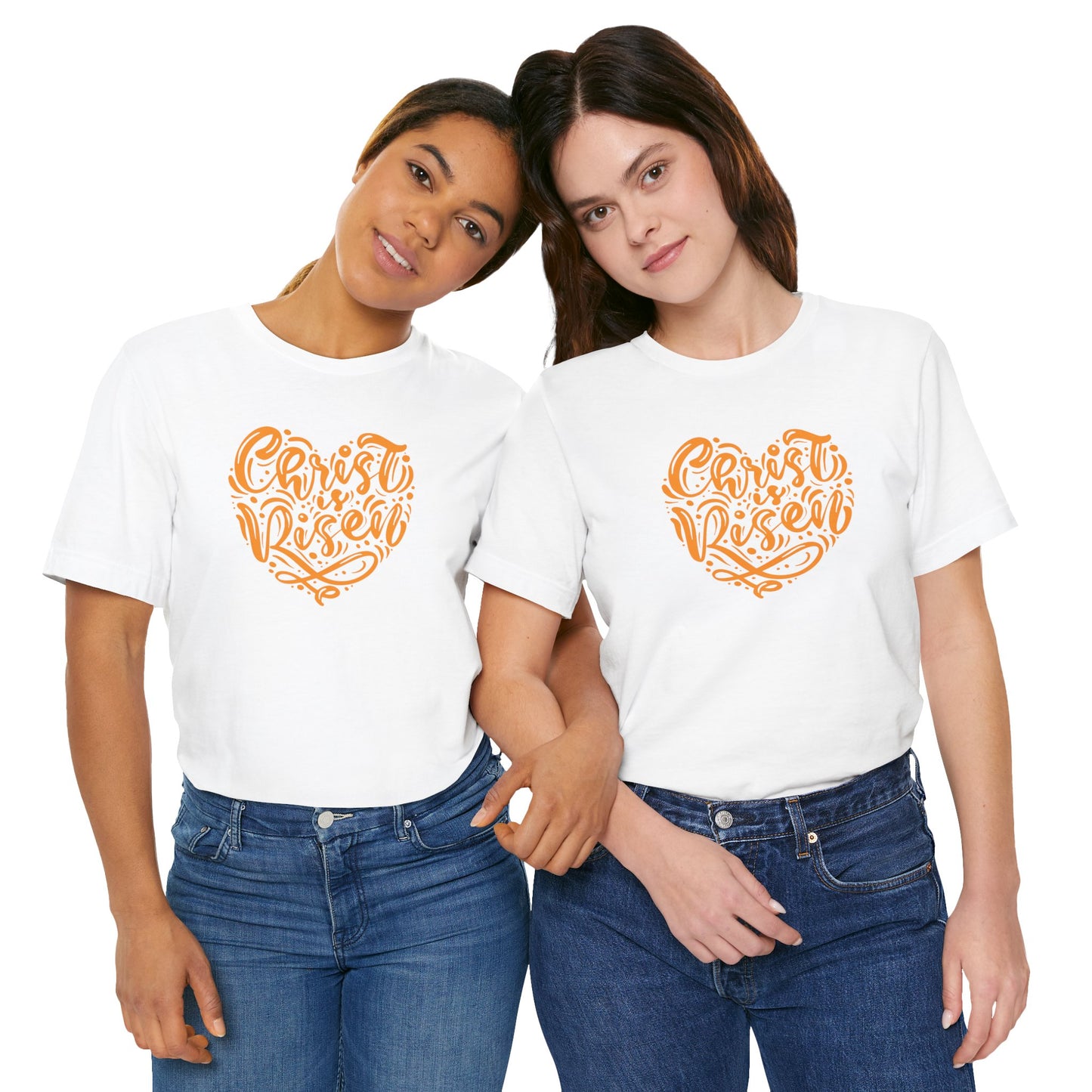 Christ is Risen Heart Shaped Orange Print Unisex Jersey Short Sleeve Tee