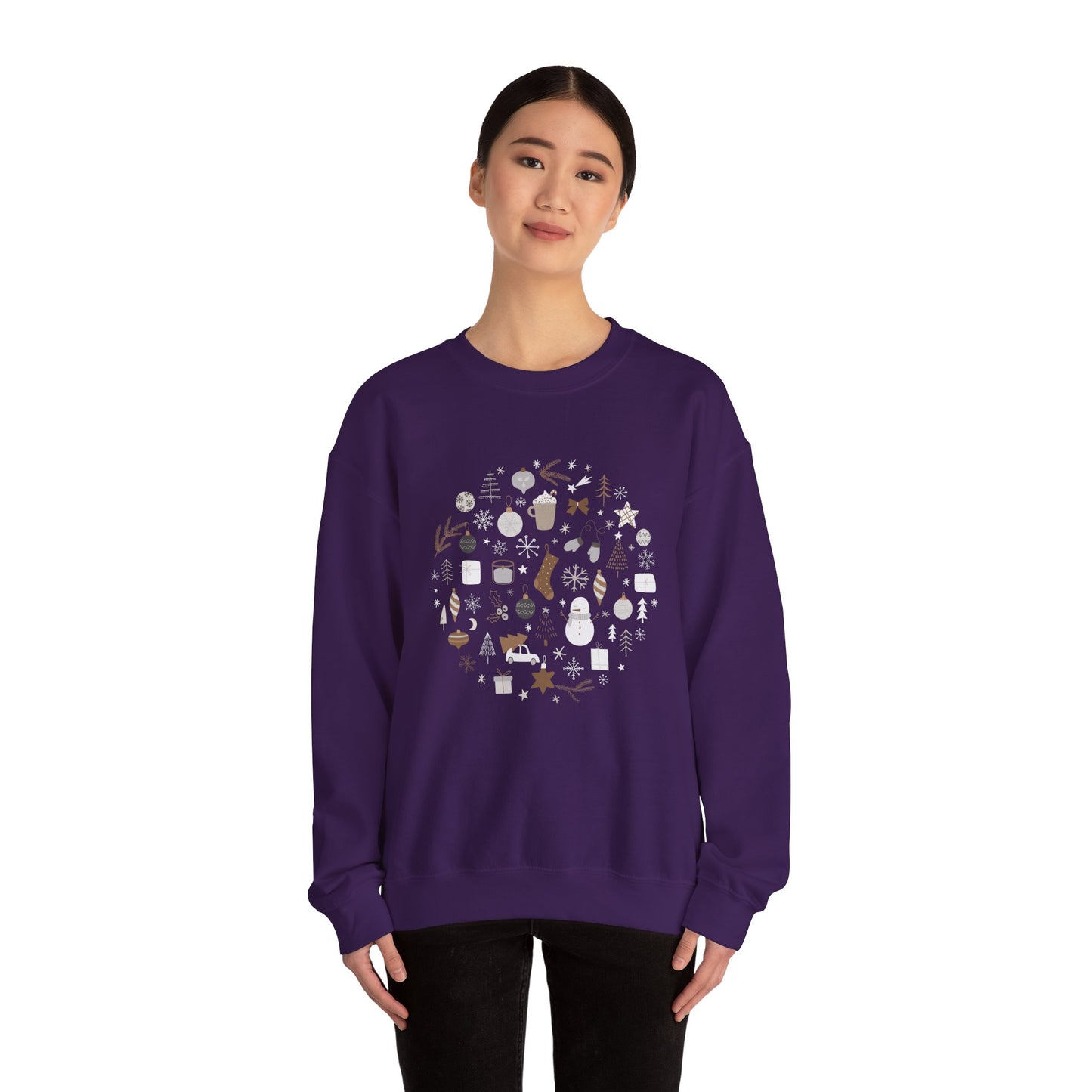 Unisex Heavy Blend Crewneck Sweatshirt Festive Holiday Round Collage 🎄☃️❄️