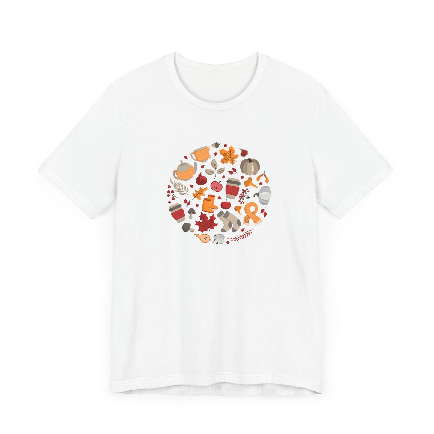 Unisex Jersey Short Sleeve Tee "Fall Faves Circle" Cozy Autumn Objects