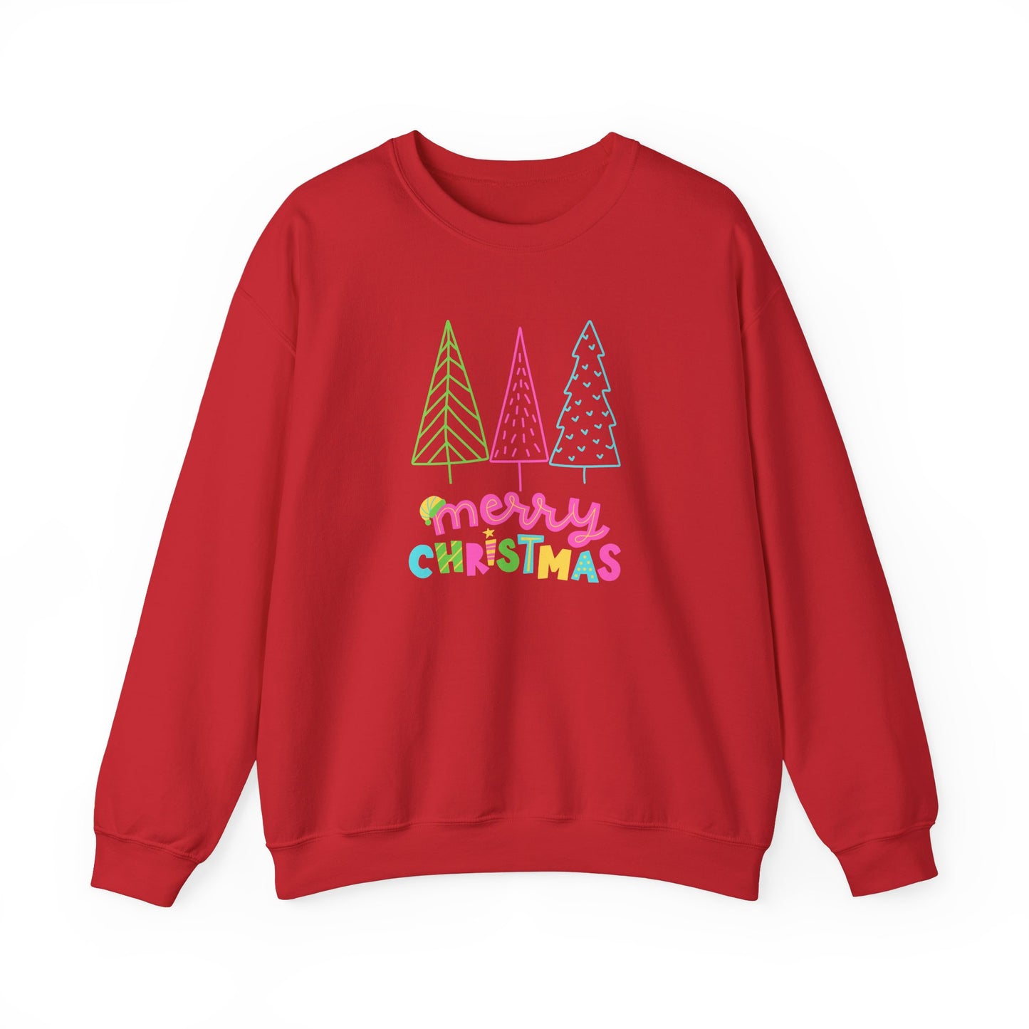 Unisex Heavy Blend Crewneck Sweatshirt Neon Christmas Trees 🎄✨🌈