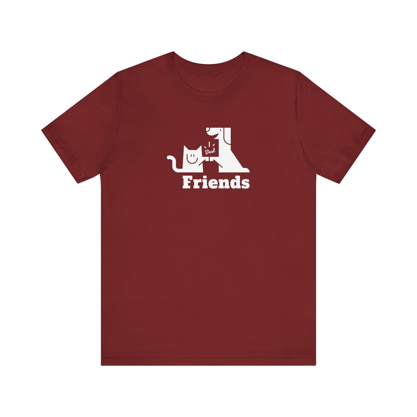Cat & Dog Hi-5 Each Other Best Friends White Print Unisex Jersey Short Sleeve Tee