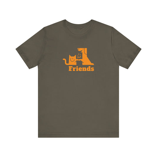 Unisex Jersey Short Sleeve Tee Cat & Dog Hi-5 Each Other Best Friends Orange Print