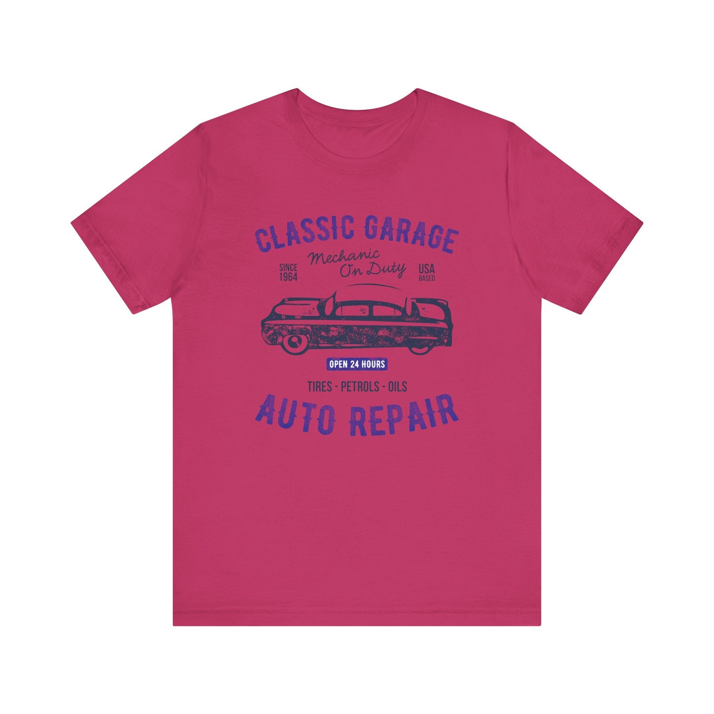 Unisex Jersey Short Sleeve Tee Classic Garage Auto Repair Navy Print