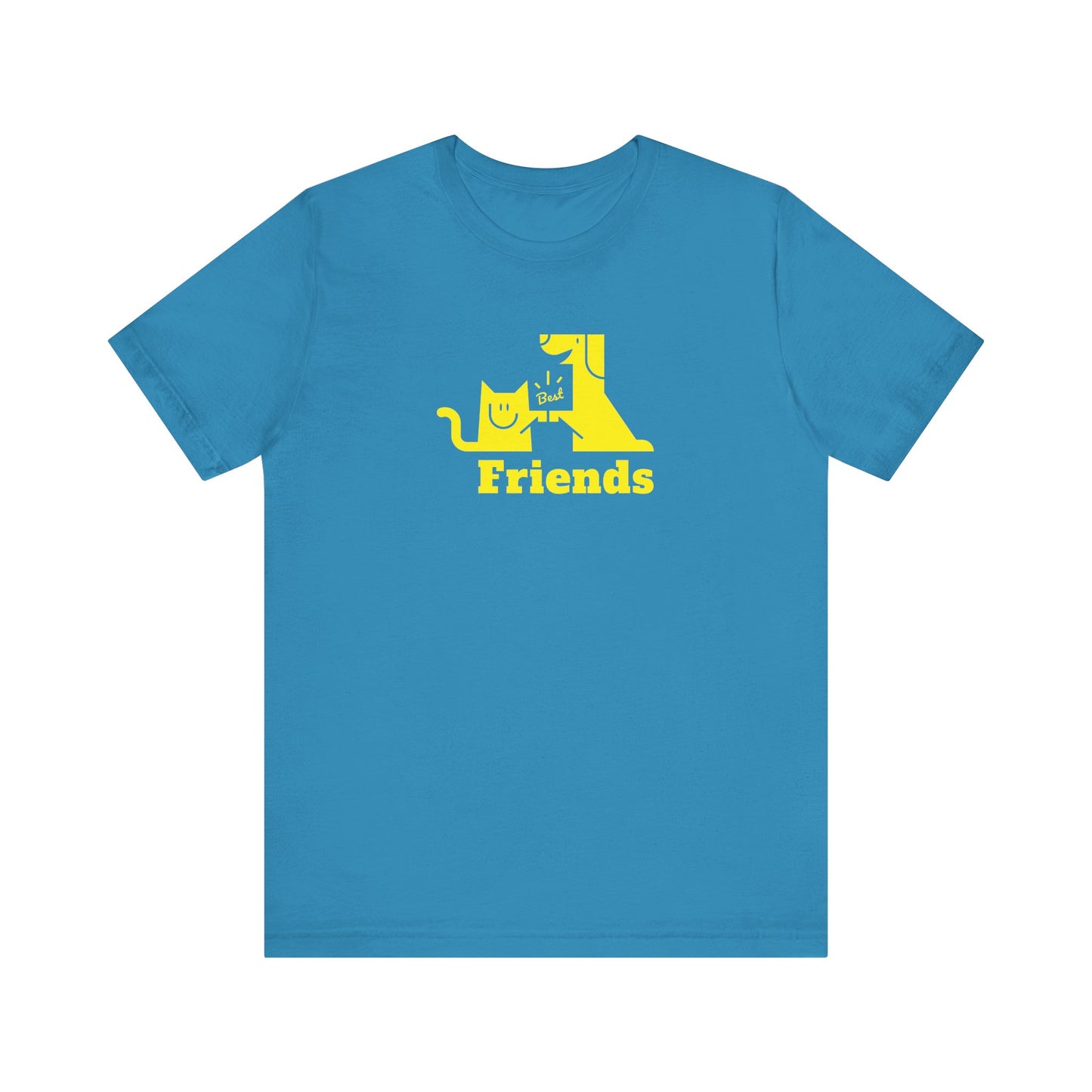 Unisex Jersey Short Sleeve Tee Cat & Dog Hi-5 Each Other Best Friends Yellow Print