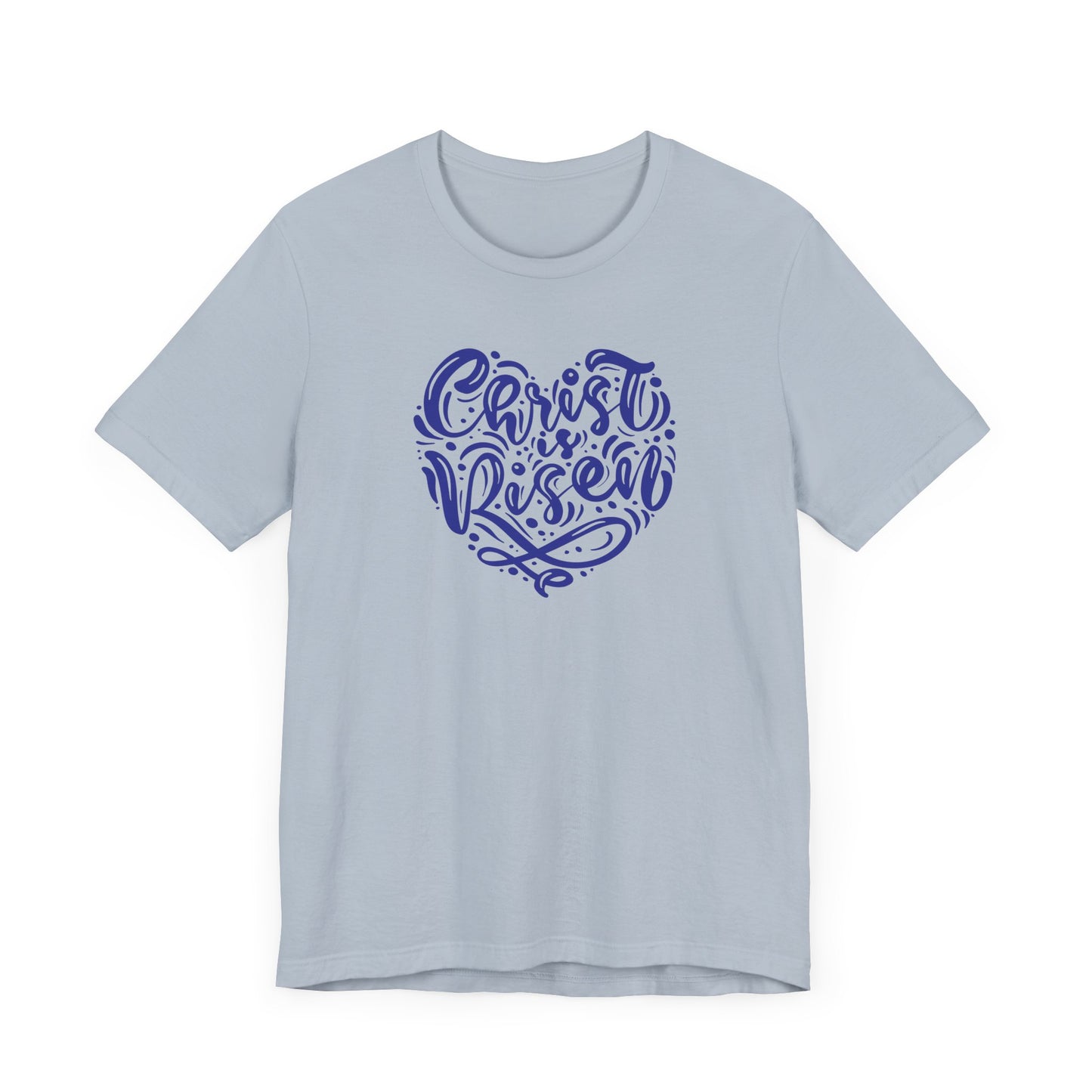 Unisex Jersey Short Sleeve Tee Easter 'Christ is Risen' Heart Shaped Navy Print