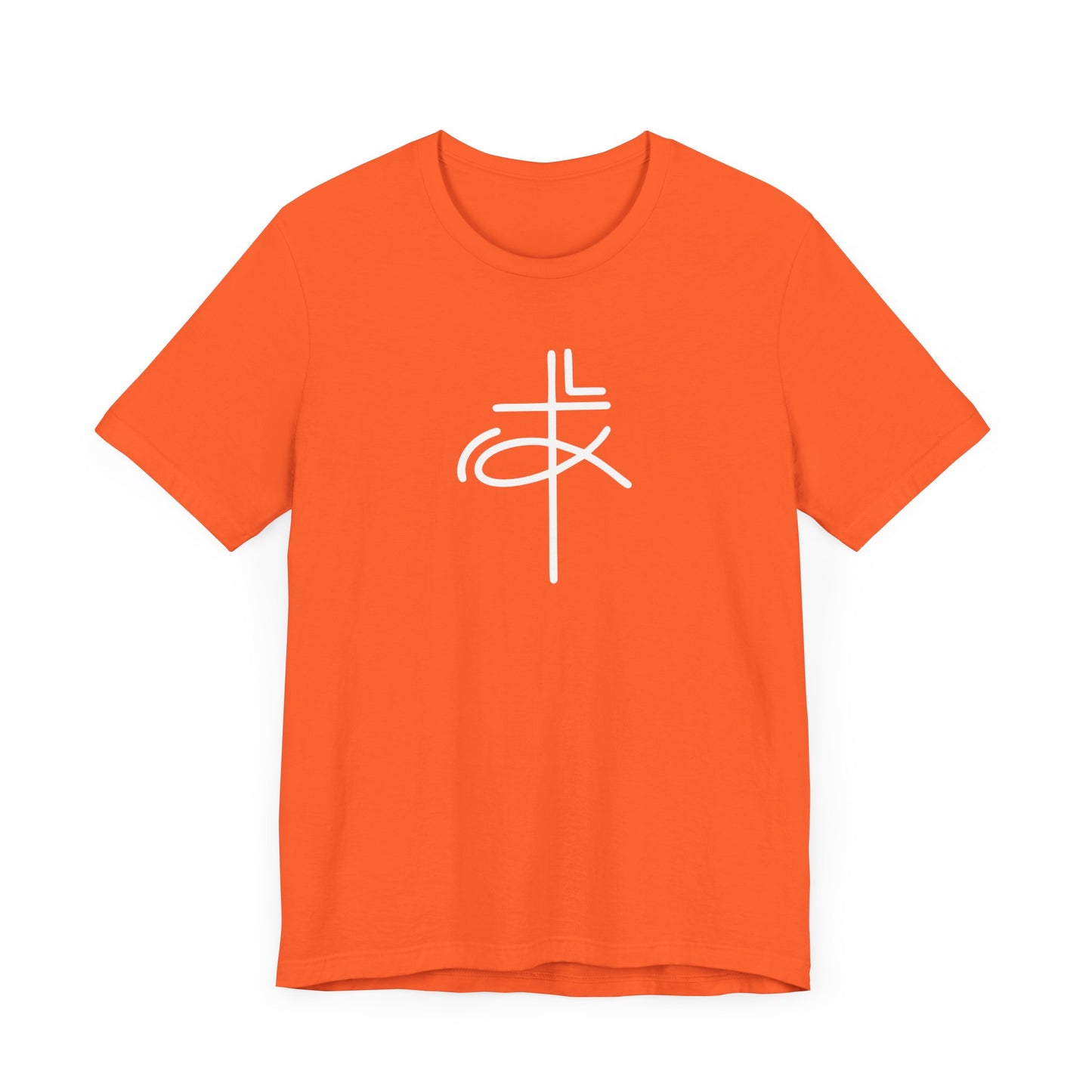 Crucifix Ichthys Jesus Fish White Print Unisex Jersey Short Sleeve Tee