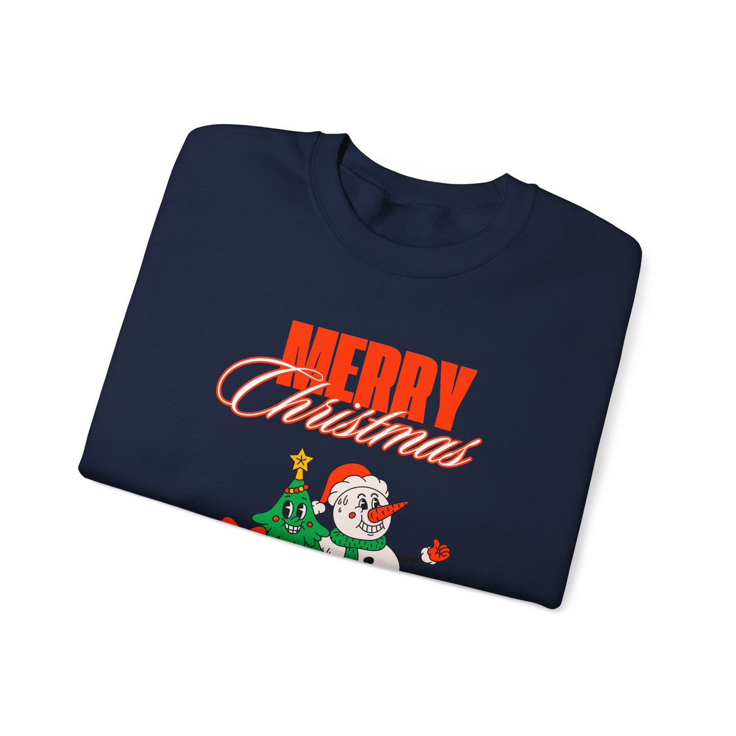 Unisex Heavy Blend Crewneck Sweatshirt Merry Christmas with Snowman & Tree 🎄☃️✨