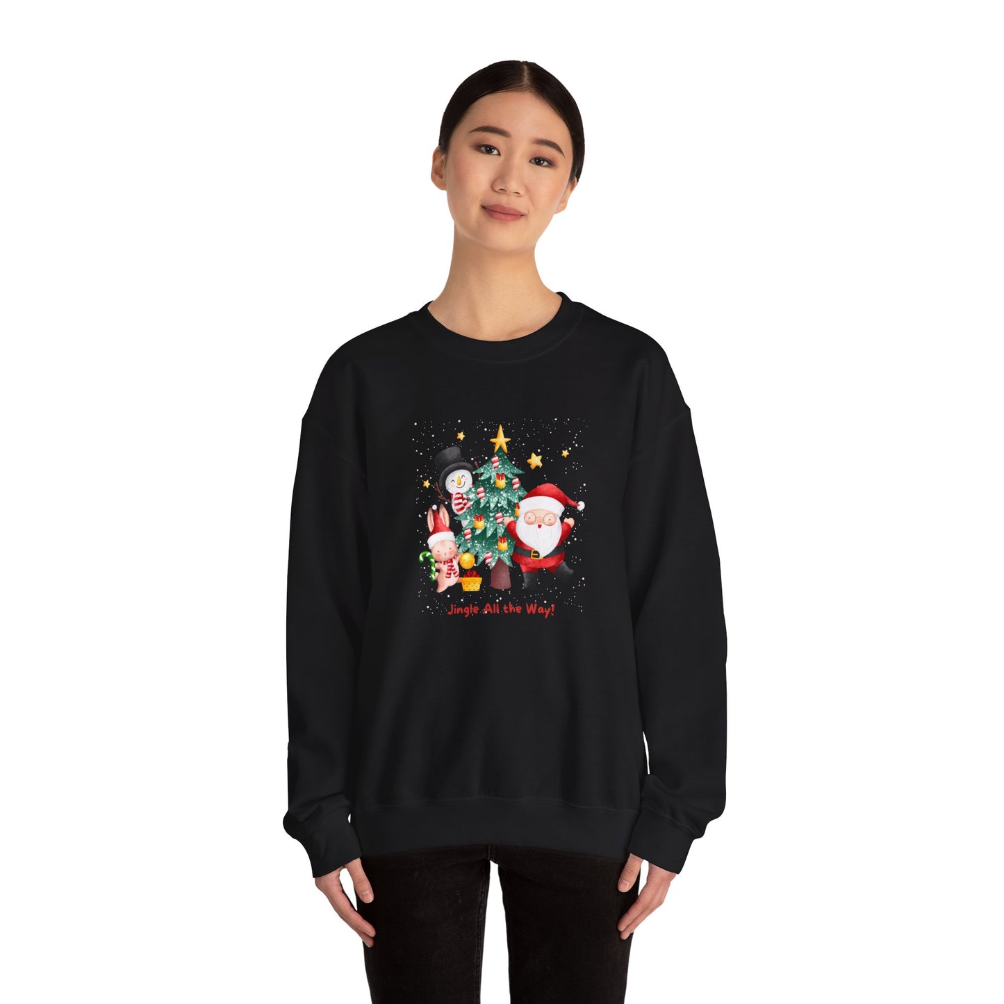 Unisex Heavy Blend Crewneck Sweatshirt Jingle All The Way with Santa and the crew 🎄⛄️✨