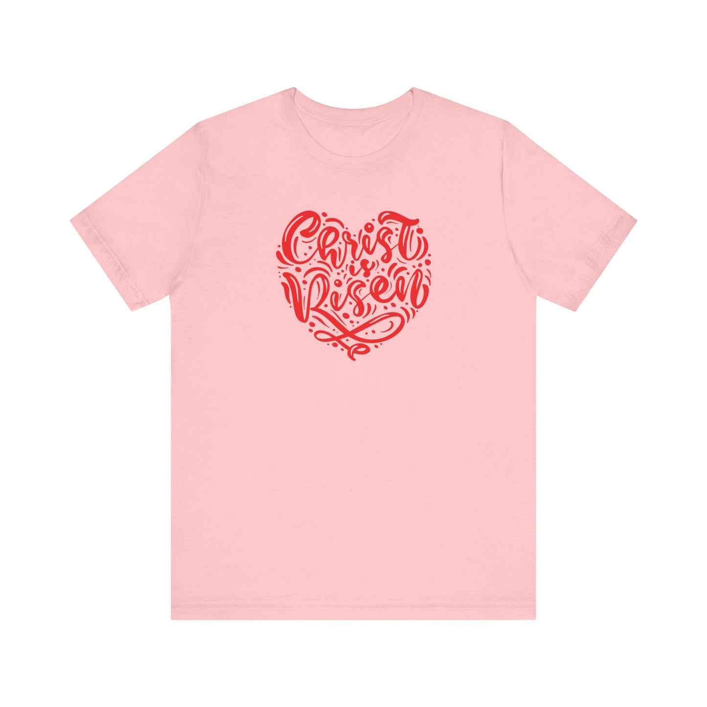 Unisex Jersey Short Sleeve Tee Easter 'Christ is Risen' Heart Shaped Red Print