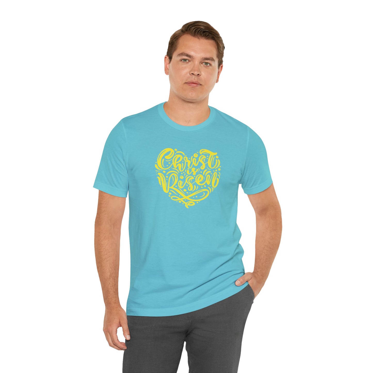 Christ is Risen Heart Shaped Yellow Print Unisex Jersey Short Sleeve Tee