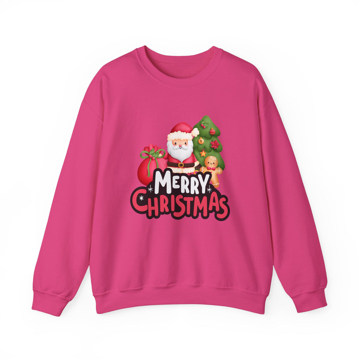 Unisex Heavy Blend Crewneck Sweatshirt  Merry Christmas with Santa & Gingerbread Man 🎅🍪✨