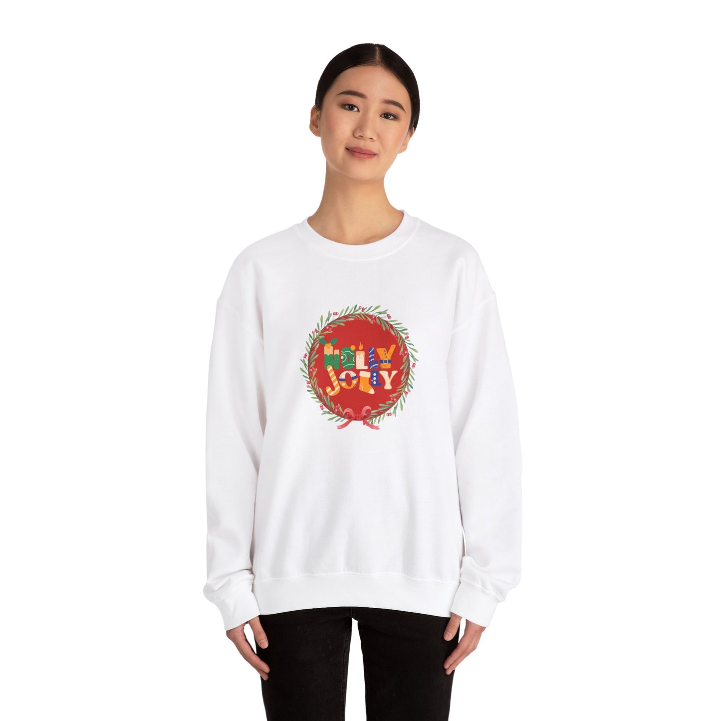 Unisex Heavy Blend Crewneck Sweatshirt Holly Jolly Christmas Wreath 🎄✨🎀