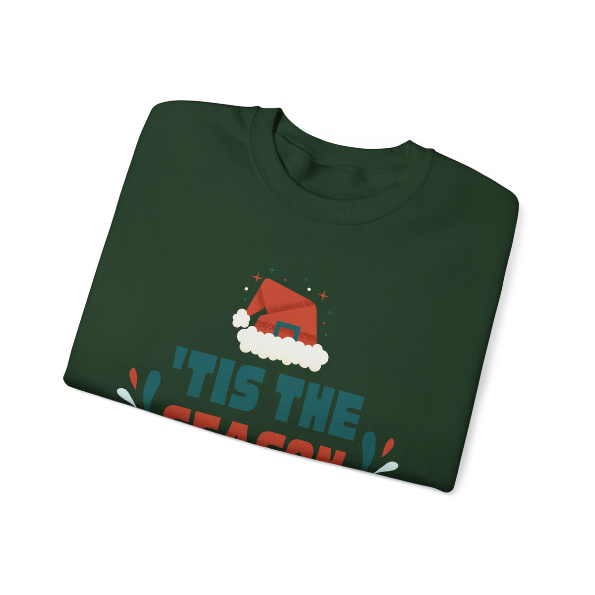 Unisex Heavy Blend Crewneck Sweatshirt 'Tis The Season To Be Jolly with Santa Hat & Lights 🎄✨