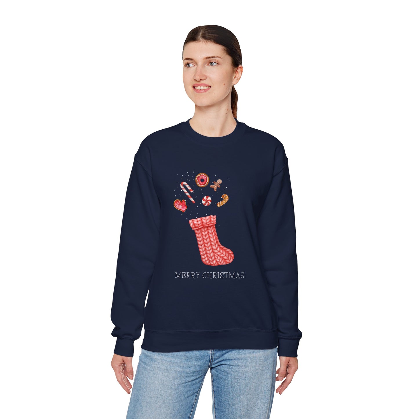 Cozy Christmas Sock 🎄🧦🍩 Unisex Heavy Blend Crewneck Sweatshirt