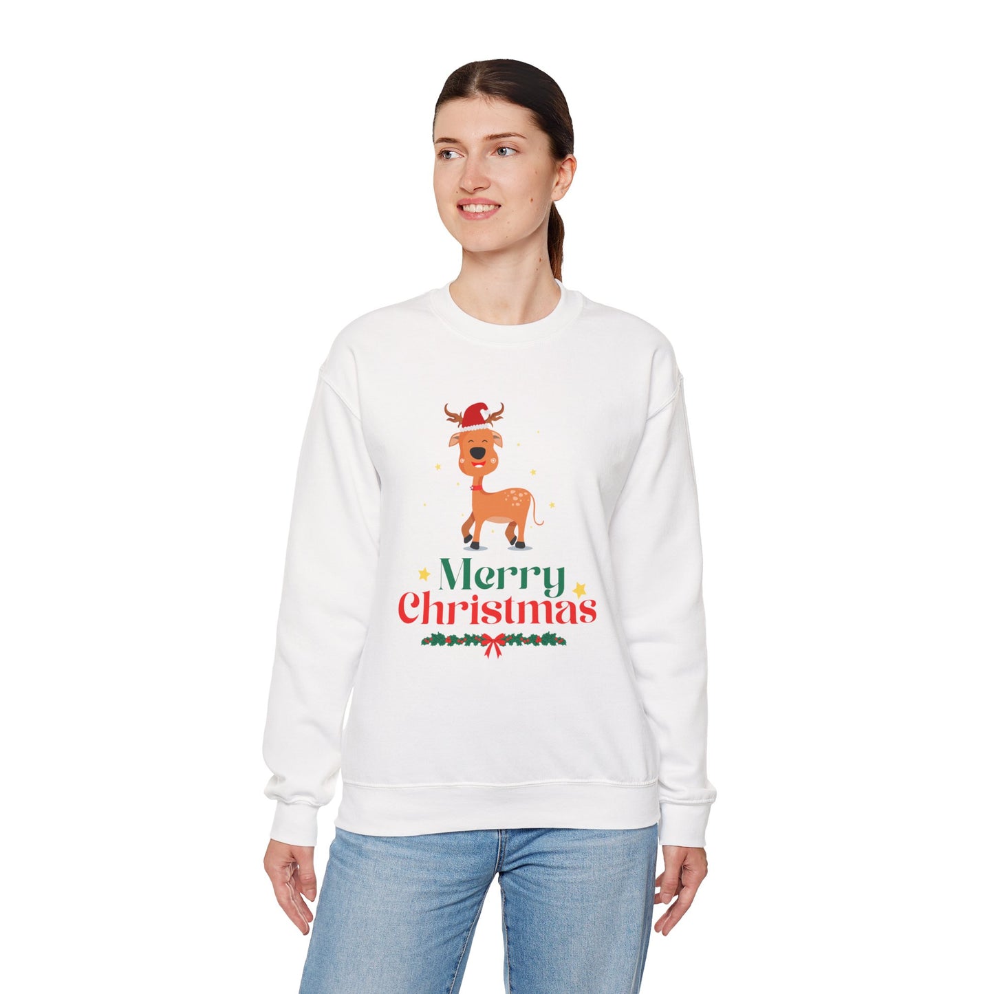 Merry Christmas Reindeer 🎄🦌✨ Unisex Heavy Blend Crewneck Sweatshirt