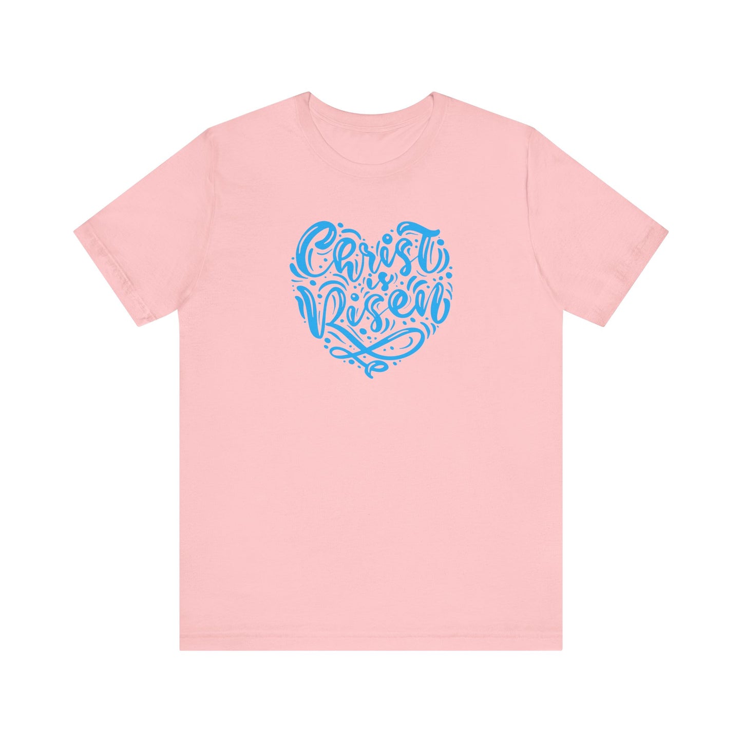 Unisex Jersey Short Sleeve Tee Easter 'Christ is Risen' Heart Shaped Blue Print