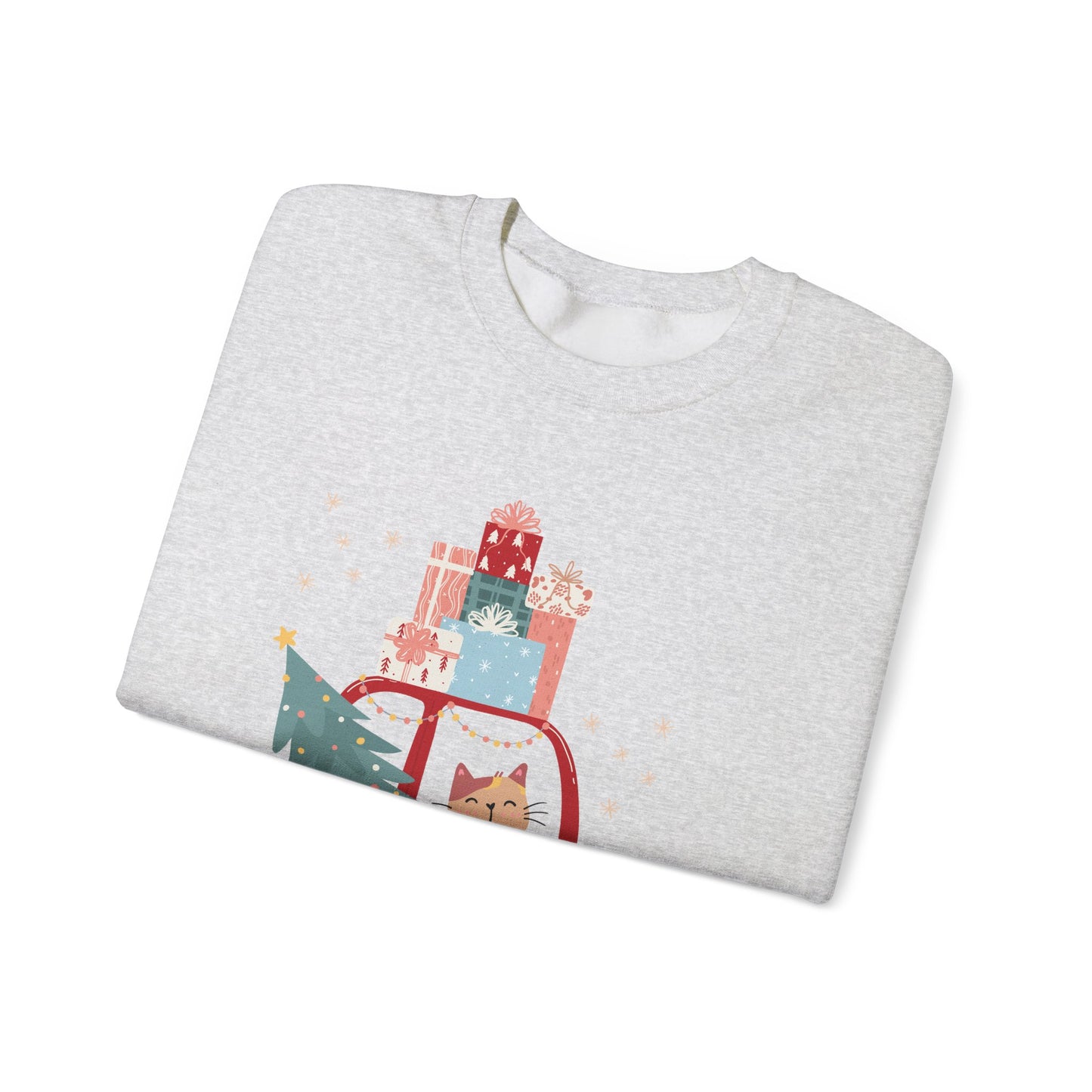 Unisex Heavy Blend Crewneck Sweatshirt Santa's Little Helper Cat Driving 🎄🚗🐱