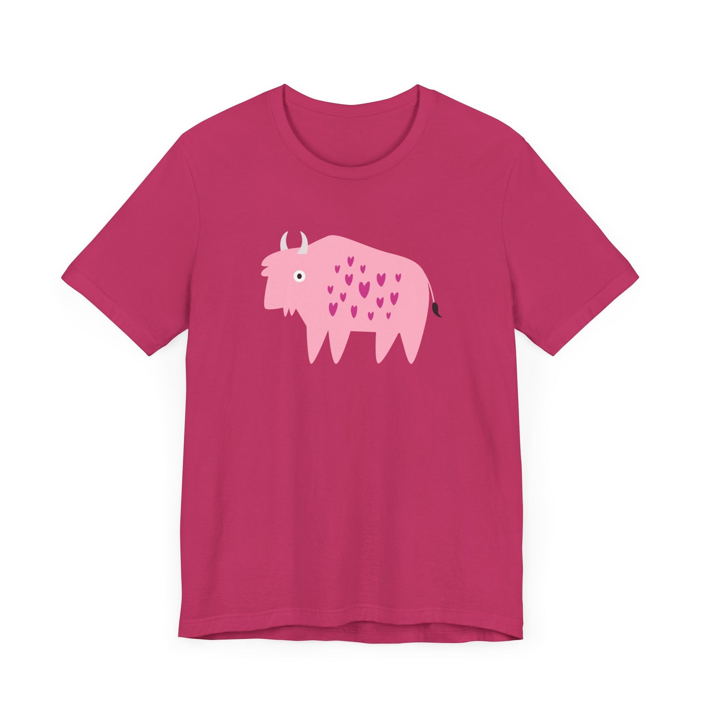 Unisex Jersey Short Sleeve Tee Adorably Quirky Pink Bison With Hearts