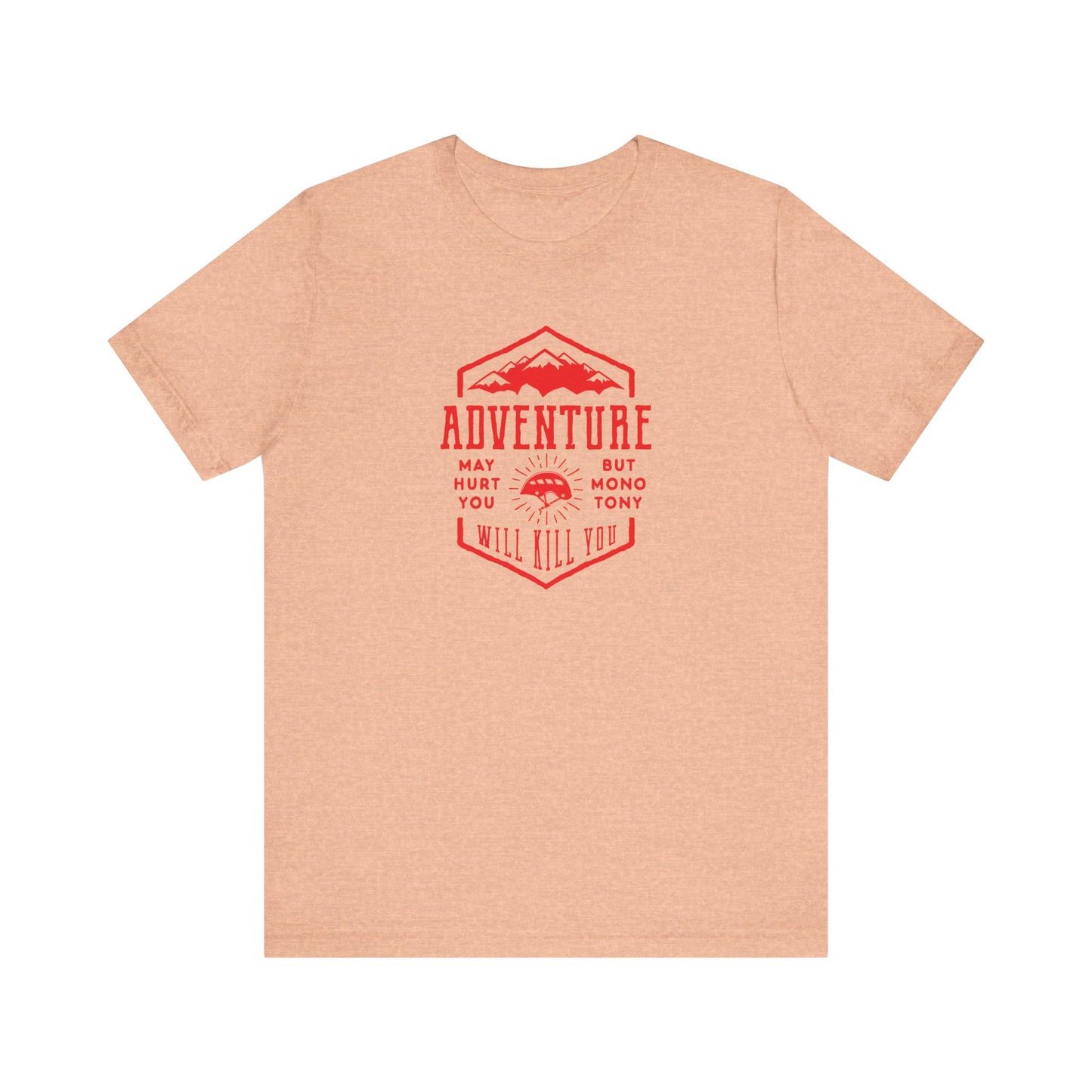 Unisex Jersey Short Sleeve Tee "Adventure" Red Print